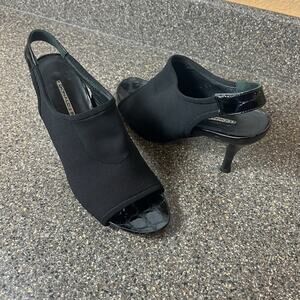 Donald Pliner Womens 8 M Black Stretch Fabric Stiletto Heels Sling Back Peep Toe